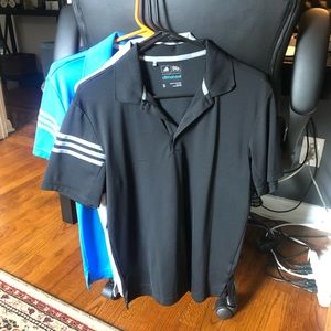 3 adidas 3 stripe golf polos used size small